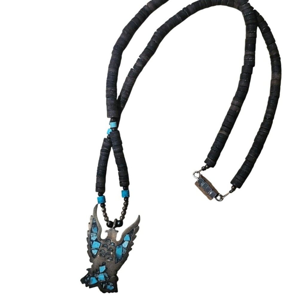 Vintage Native American turquoise thunderbird necklace artist sterling navajo