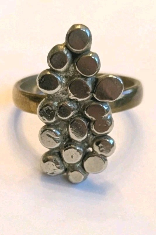 Brutalist Modernist Cluster Ring Size 7 Silver Tone Mixed Metal Art
