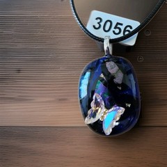 Handmade Glass Fused Necklace Crystal Butterfly Charm On Cotton Cord #3056