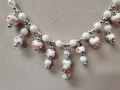 Artisan Glass Drop Beaded Necklace| White, Pink, Silver Color Faux Pearl Beaded