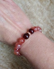Red Phantom Quartz Gemstone Bracelet With Hessonite Garnet Stretch Beads 6.50″