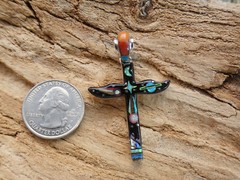 Totem Pole Night Sky Micro Inlay Gemstone Fire Opal Sterling Silver Pendant R44