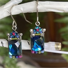 Handcrafted Rectangular Firefly Multicolor Glass Dangle Earrings Bohemian Style