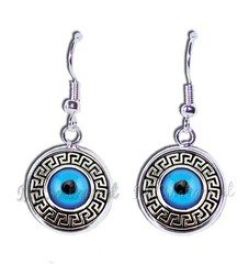 Evil Eye Meander Pattern Amulet – Handmade Resin Dangling Earrings SILVER PLATED