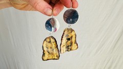 Huge Amber Slab & Sterling Silver Earrings. 2662