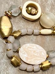 Bohemian Bracelet MOP, African Bone, Glass, Brass, and Vintage Resin Beads