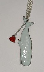 White Enameled Copper Whale Pendant Necklace 18” Silver Tone Chain Red Heart