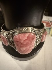 EXCLUSIVE Sterling Silver Rhodonite 3-Stone & 2 Tourmaline – Cuff Sz 6.75” To 8”