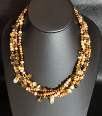 Freshwater Pearl Multi Strand Natural Gemstone Necklace Copper Bronze Gold 8480