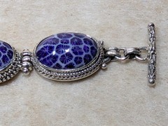 Sarda Bali Purple Coral 925 Sterling Toggle Bracelet 6.5- 8 Rare Unique Handmade