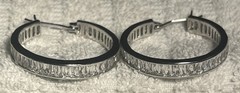Sterling Silver 925 CZ Cubic Zirconia Large Hoop Earrings 1 3/8″