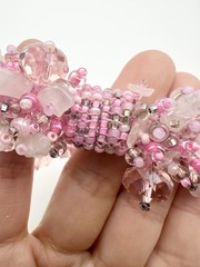 Handmade Beaded Gemstone Chip Bracelet Pink Magnetic Clasp Chunky Boho