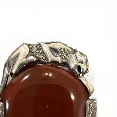 Vintage 925 Sterling Silver Carnelian Marcasite Panther Cat Pin Pendant Brooch