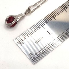 924 Silver Necklace W/ Lab Ruby Teardrop Pendant Anniversary Birthday Gift NEW