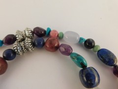 TURQUOISE LAPIS LAZULI NATURAL STONES STERLING SILVER NECKLACE & BRACELET SET