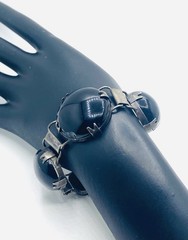 Sterling Silver & Onyx Bracelet, Handmade, Large Oval Cabachons Y3