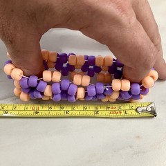 Handmade 3D X-Base Kandi Cuff Bracelet – Purple & Peach Pony Beads – Rave Wear