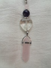 Genuine ROSE QUARTZ DT Crystal & Amethyst Beads CLEAR QUARTZ HEART Pendant Wicca