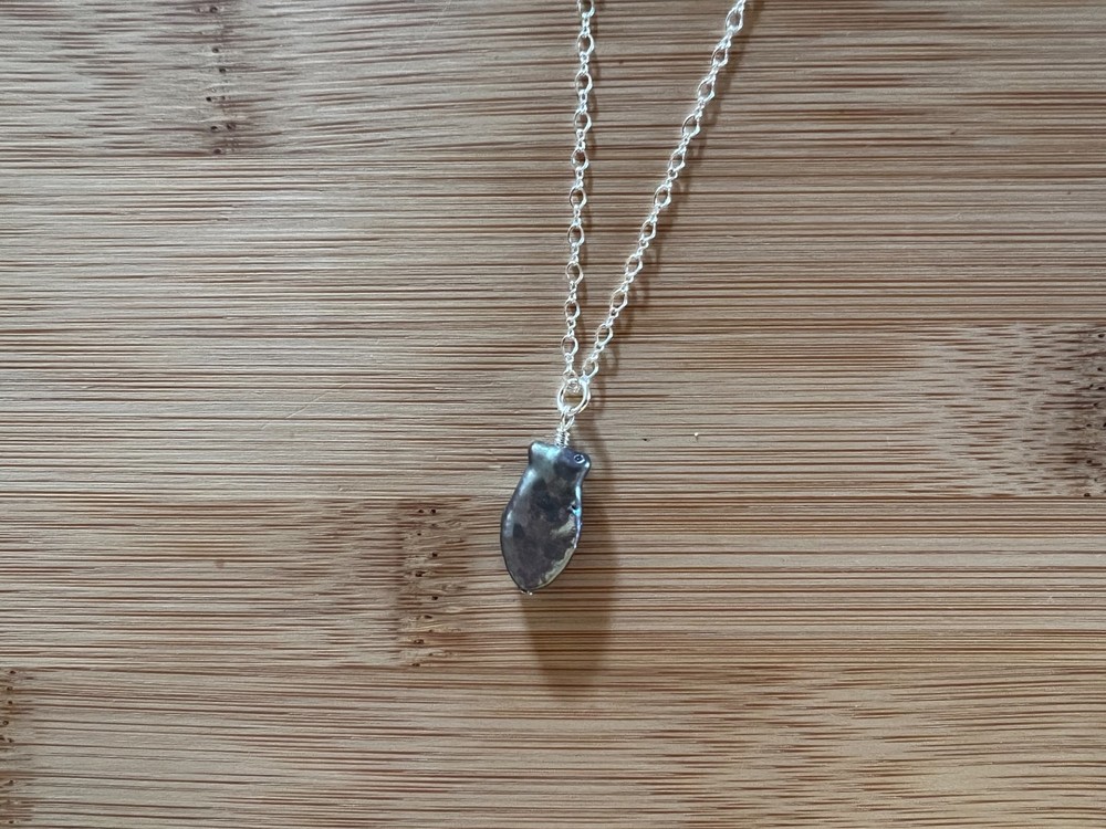 New! Freshwater Pearl and Sterling Silver Fish Necklace 17-19 in. Handmade -N222