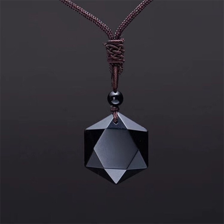 Men’s Crystal Necklace, Natural Black Obsidian Hexagon Stone Necklace, gemstone