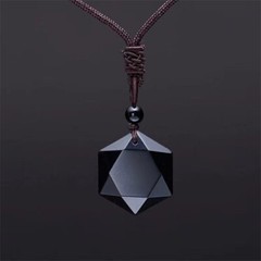 Men’s Crystal Necklace, Natural Black Obsidian Hexagon Stone Necklace, gemstone