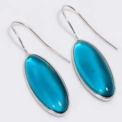 Antique Blue Apatite Earrings Handmade 925 Sterling Silver 1.6″ – SOLO ITEM