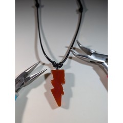 Carnelian Lightning Bolt Pendant Necklace Adjustable Black Cord Orange Gemstone