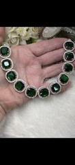 💝Silver, CZ & Green Quartz Jewelry Set, Necklace, Earrings, Bracelet & Ring