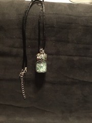 MINI Bottle Pendant -CRUSHED GLASS & FISH CHARM ON 16 INCH BLACK SATIN NECKLACE