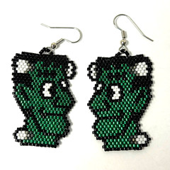 Hand Beaded Delica Bead Earrings Frankenstein Surgical Steel Ear Wires
