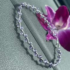 Purple lavender zircon 8” silver copper wire beaded beads handcrafted handmade d