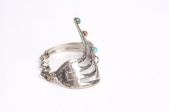 Vintage Southwestern Hand Crafted Fork Link Bracelet w/Turquoise & Coral Accents