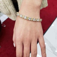 One of A Kind 33 TCW Radiant Cut Citrine & White CZ 925 Sterling Silver Bracelet