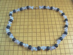 bold chunky White Opalite + round blue green coral gemstone beaded 21″ necklace