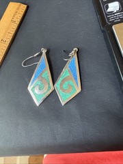 Sterling silver 925 crushed turquoise lapis inlaid earrings Mexican Southwestern