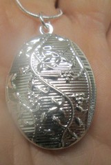 Oval Sterling Silver Locket Pendant with Vines, Leaves and Fruit