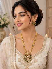 Premium Peacock Necklace Set Gold Plated Moissanite Polki AD Brass Jewelry