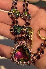 Handmade Vitrail 23 mm Triangle Crystals Necklace with Beaded Chain Toggle Clasp