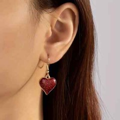 Red Heart Shaped Dangle Earrings Gold Toned Glitter Heart Women’s Fashion Gift