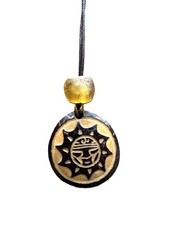 Carved Sun Pendant Necklace with African Glass Trade Bead