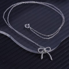 18” 1mm, vintage sterling silver 925 circle chain necklace ribbon bow pendant