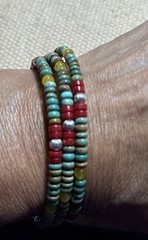 Arizona Turquoise, Coral, & Sterling Beads 3-Coil Memory Wire Bracelet