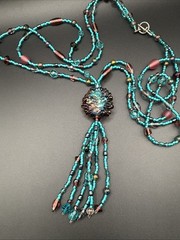Lampwork Glass Tassel Pendant Necklace Multicolor 26” Necklace 4.5” Pendant