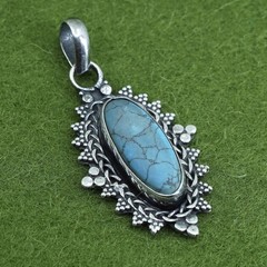 Native American Sterling silver handmade pendant, 925 marquise with turquoise
