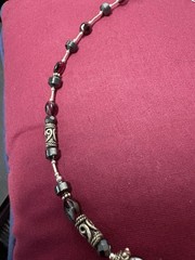 Artisan Crafted Garnet And Hematite Bead Silver Necklace 16-17in Like New
