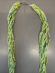 Jw1 Bright Green, Blue, & White Necklace Seed Bead Multi Strand Beads K64