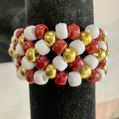 Red White & Gold Kandi Cuff – Chunky Pony Bead Bracelet – Rave / Festival Gear