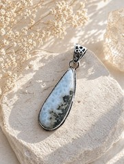 Natural Caribbean Larimar Silver 2” Necklace Pendant