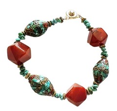 Turquoise Mini Mosaic Beads With Carnelian Beads Bracelet