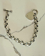 Sterling 925 Marked Silver Heart Charm Bracelet